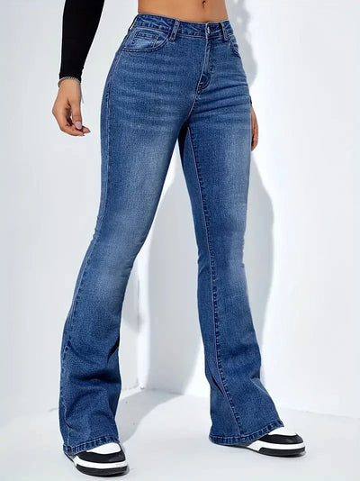 Sophia | Women's High-Waisted Flare Jeans in Blue, Black, and White 7
