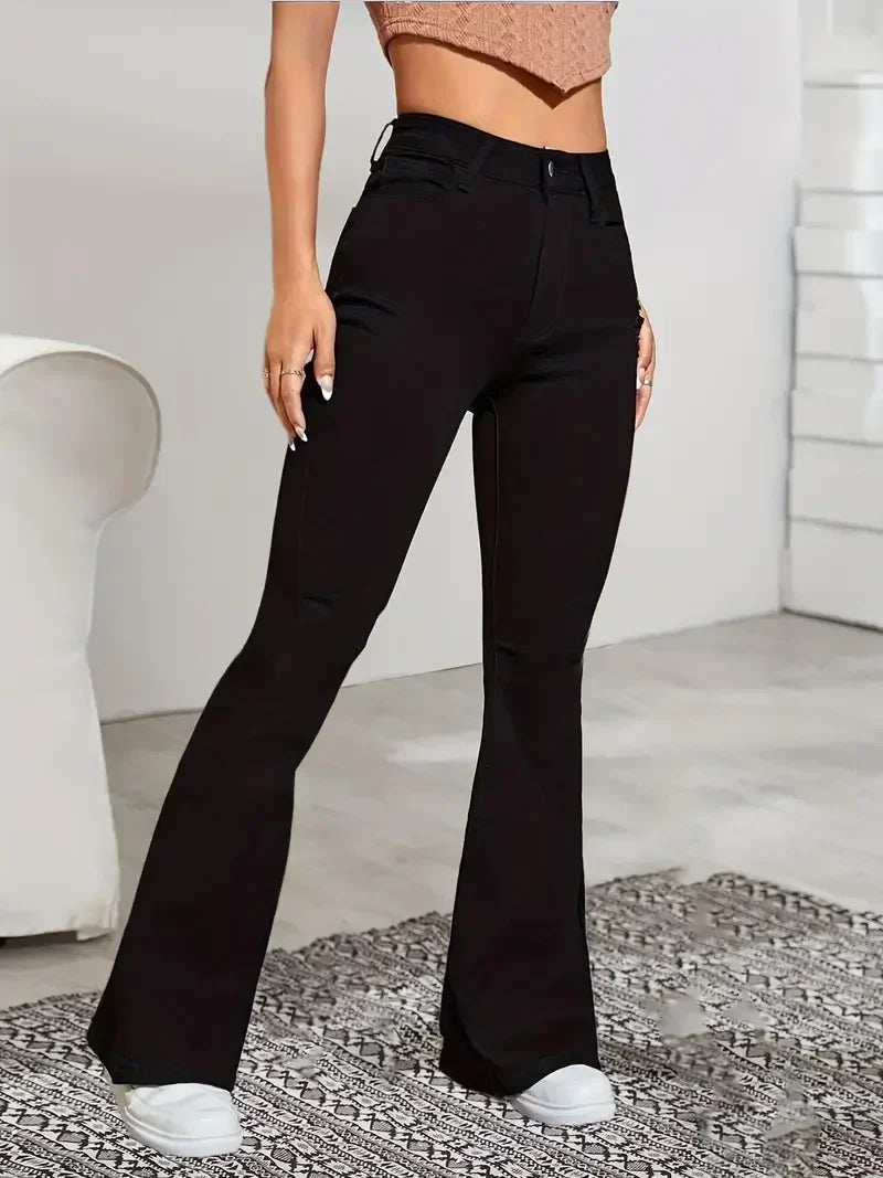Sophia | Women's High-Waisted Flare Jeans in Blue, Black, and White 9