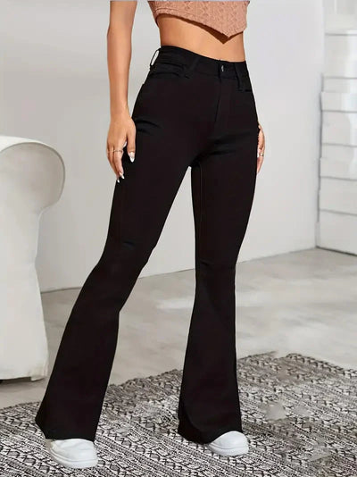 Sophia | Women's High-Waisted Flare Jeans in Blue, Black, and White 9