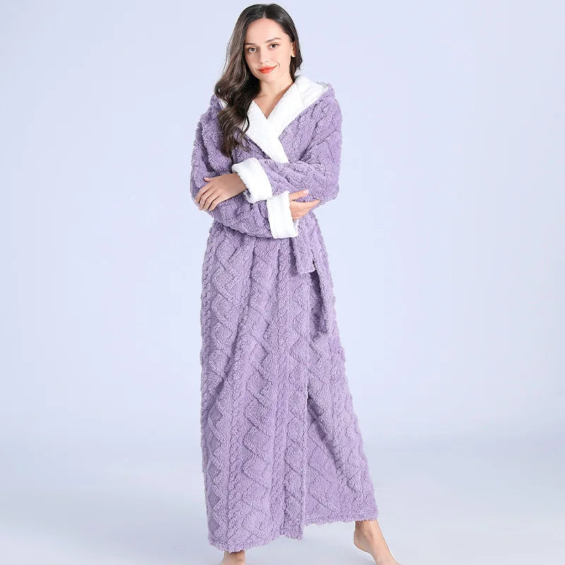 Sophia | Women's Hooded Bathrobe Flannel with Pockets 3