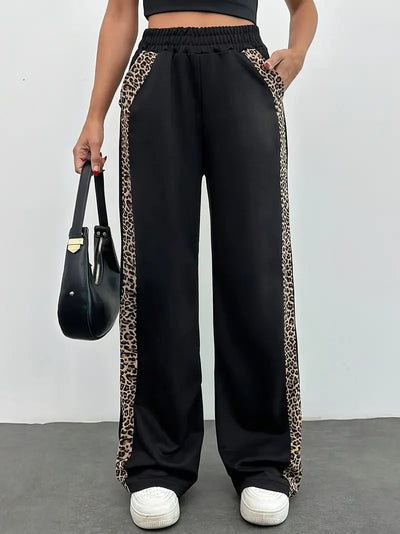 Sophia | Women's Joggers Black Leopard Print Side Slit 0