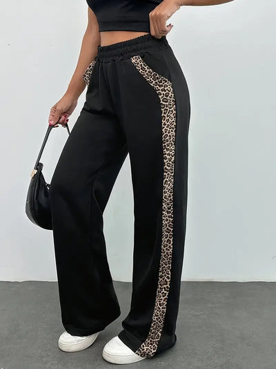 Sophia | Women's Joggers Black Leopard Print Side Slit 1