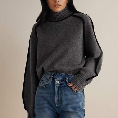Sophia | Women's Knit Turtleneck Sweater with Contrast Stitching 4