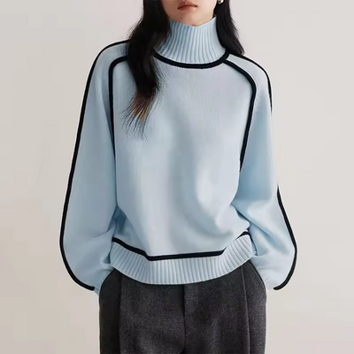 Sophia | Women's Knit Turtleneck Sweater with Contrast Stitching 6
