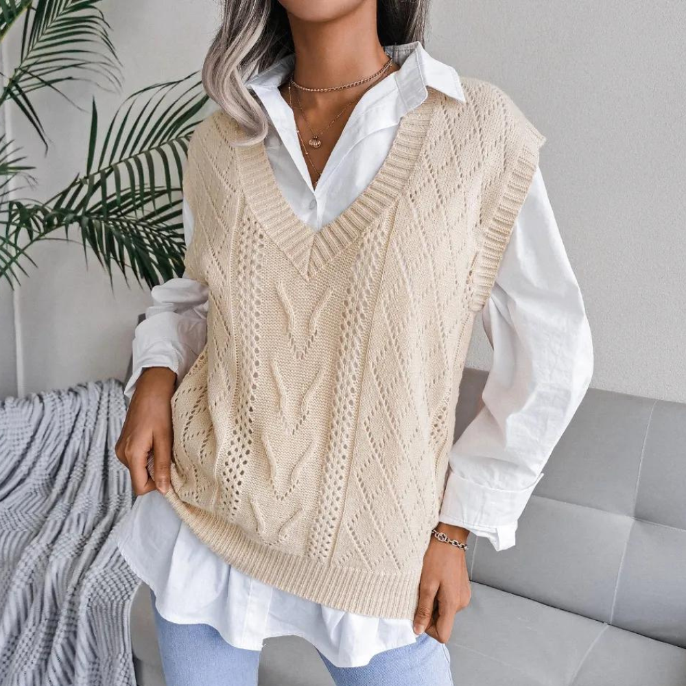 Sophia | Women's Knitted Cable Knit V-Neck Sweater Vest 1