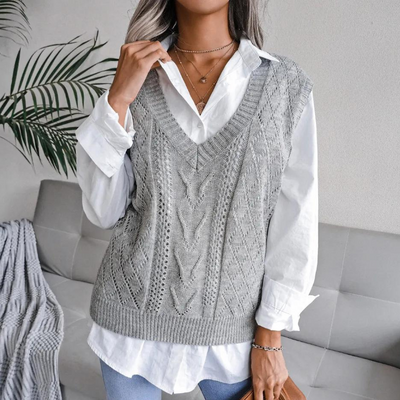 Sophia | Women's Knitted Cable Knit V-Neck Sweater Vest 2