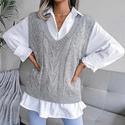 Sophia | Women's Knitted Cable Knit V-Neck Sweater Vest 3