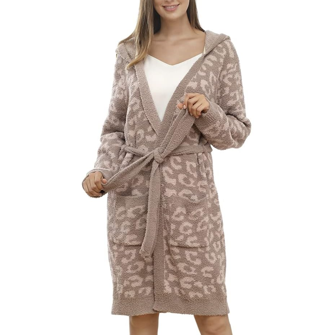Sophia | Women's Leopard Print Spa Robe with Pockets 3
