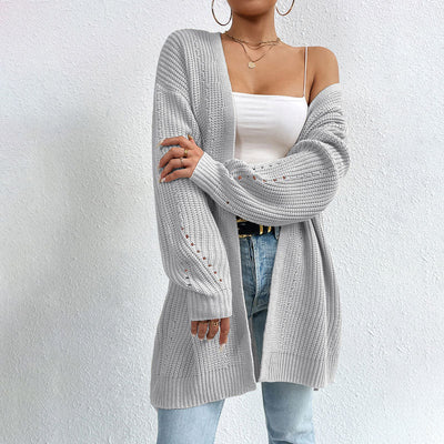 Sophia | Women's Long Open-Front Knit Cardigan in Soft Blue 10