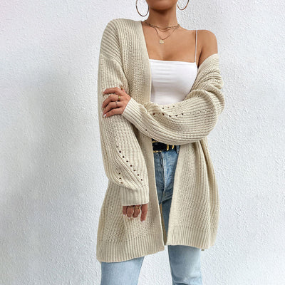 Sophia | Women's Long Open-Front Knit Cardigan in Soft Blue 3