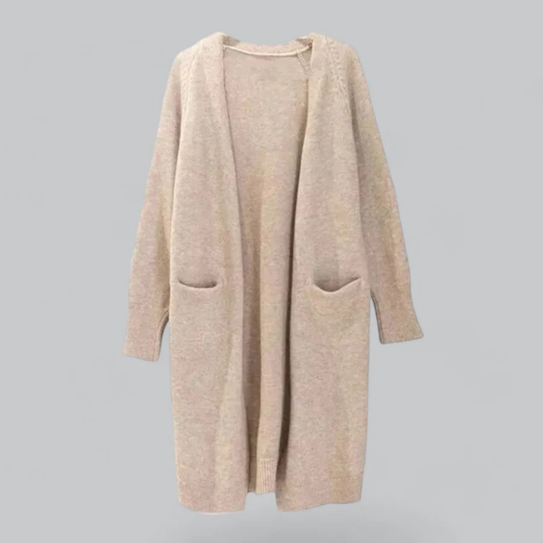 Sophia | Women's Long Open Pocket Cardigan in Creamy Beige 1