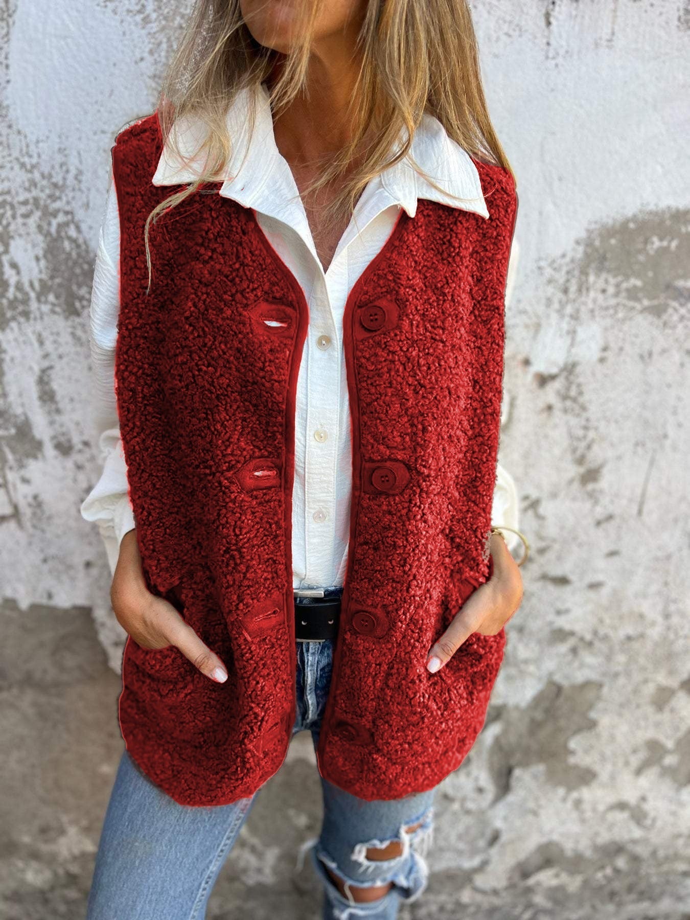 Sophia | Women's Shearling Fleece Vest with Button Front 2