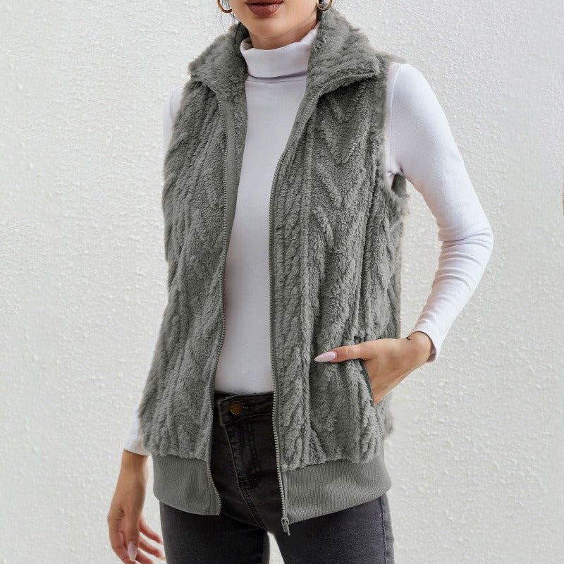 Sophia | Women's Sleeveless Jacquard Fleece Vest with Zip Front 1