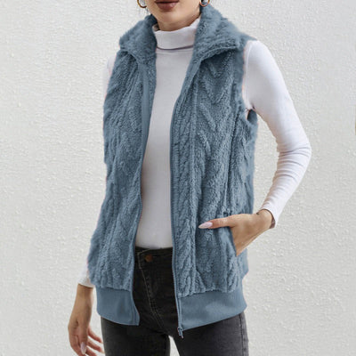 Sophia | Women's Sleeveless Jacquard Fleece Vest with Zip Front 3