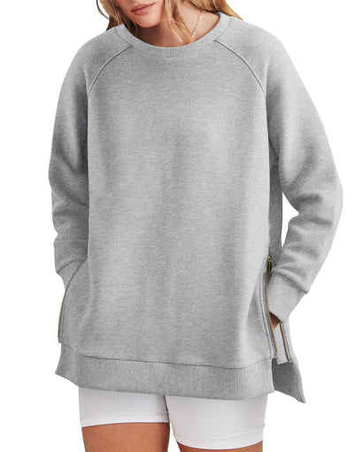 Sophia | Women's Sweatshirt Side Zippers Textured Finish 0