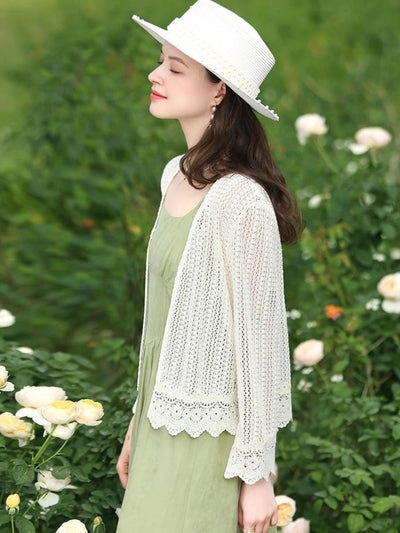 Sophia | Women's White Lace Cardigan with V-Neck and Flared Sleeves 2