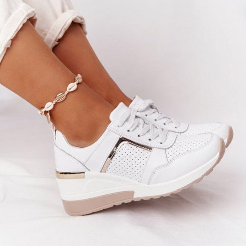 Sophia | Women's White Wedge Sneakers with Hidden Lift 5