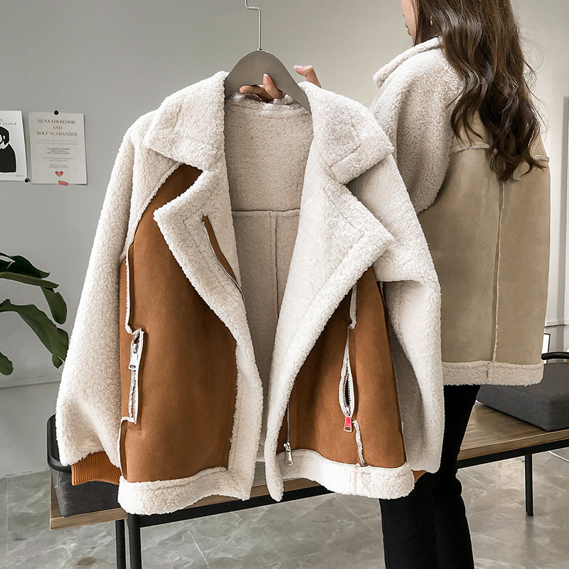Sophia | Women's Winter Coat Suede Beige with Pockets 1