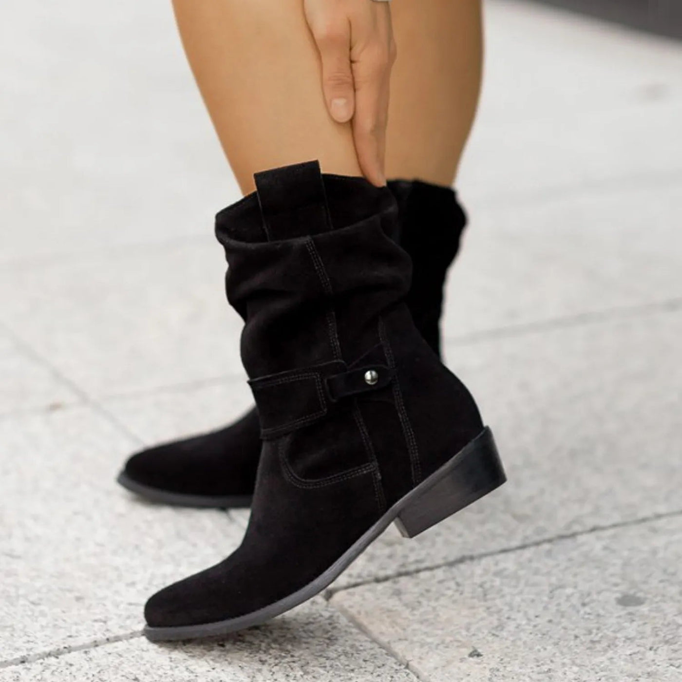 Sophie | Black Slouchy Ankle Boots Pull-On Design 2