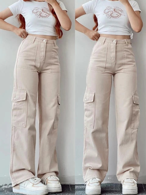 Sophie | Women's High Waist Cargo Trousers With Pockets 0