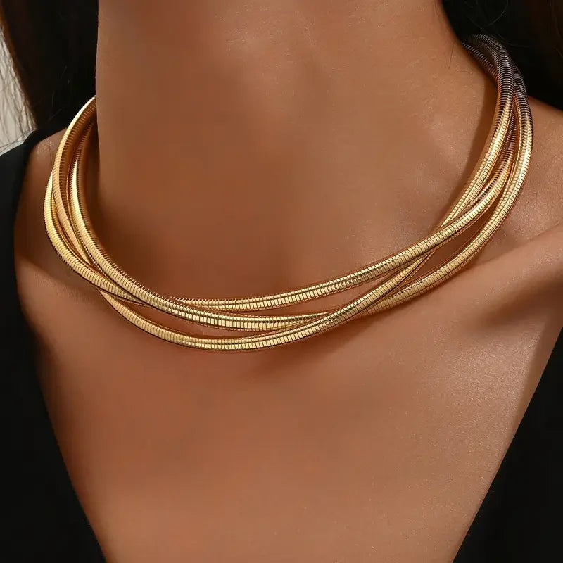 Three Layered Gold Necklace for Women, Adjustable Length, Lightweight Elegant Design 0