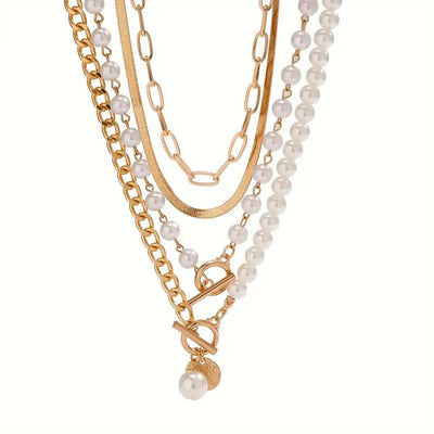 Vintage Gold Pearl Necklace Set with Snake Chain Accents – Elegant Jewelry for Special Occasions and Everyday Wear 1