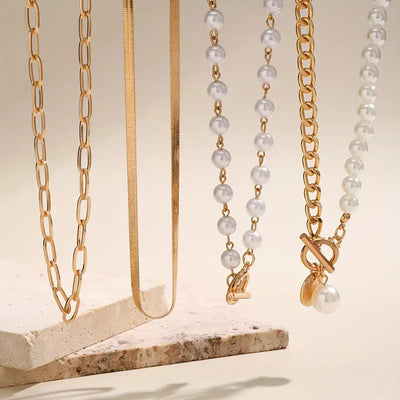 Vintage Gold Pearl Necklace Set with Snake Chain Accents – Elegant Jewelry for Special Occasions and Everyday Wear 2