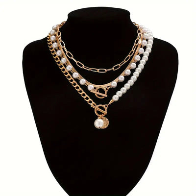 Vintage Gold Pearl Necklace Set with Snake Chain Accents – Elegant Jewelry for Special Occasions and Everyday Wear 4