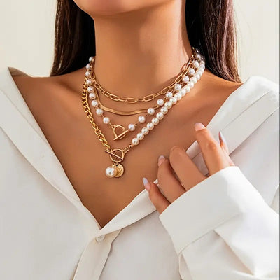 Vintage Gold Pearl Necklace Set with Snake Chain Accents – Elegant Jewelry for Special Occasions and Everyday Wear 5
