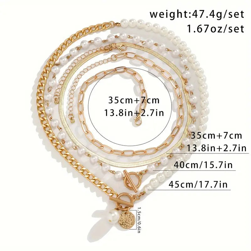 Vintage Gold Pearl Necklace Set with Snake Chain Accents – Elegant Jewelry for Special Occasions and Everyday Wear 6