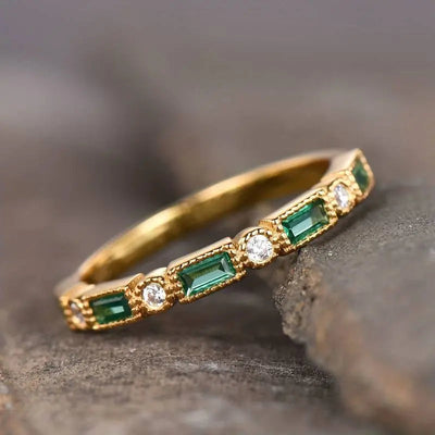 Vintage Green Zirconia Gold Ring – Handcrafted Elegant Jewelry for Special Occasions 0