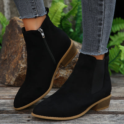 Women’s Black Suede Chelsea Ankle Boots with Elastic Side Panels and Zipper 4