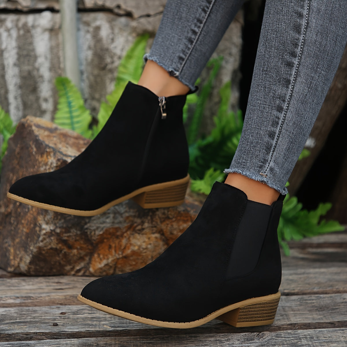 Women’s Black Suede Chelsea Ankle Boots with Elastic Side Panels and Zipper 5