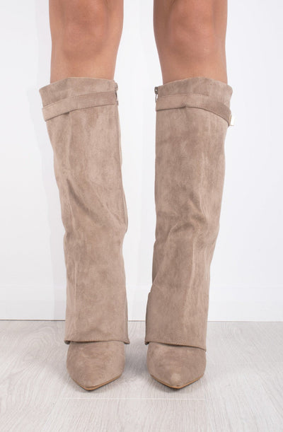 Women’s Suede Knee High Boots with Gold Buckle and Side Zipper, Comfortable Block Heel 3
